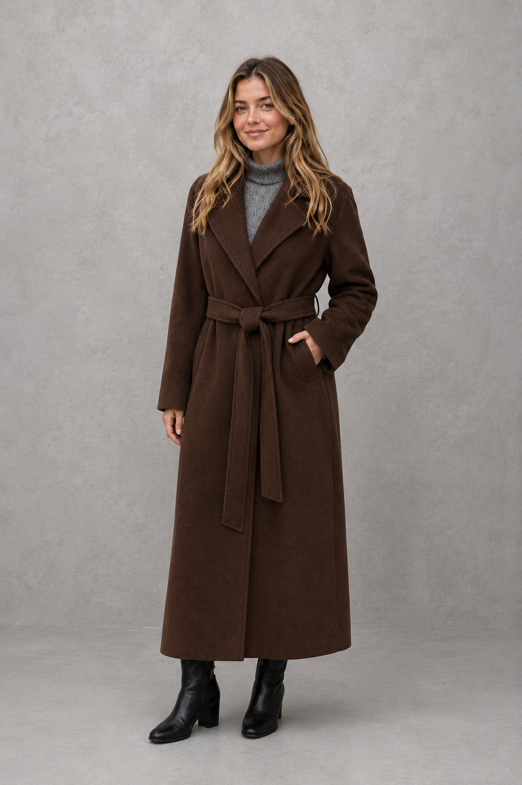 Women’s Elegant Wrap Coat – Belted Longline Autumn & Winter Jacket