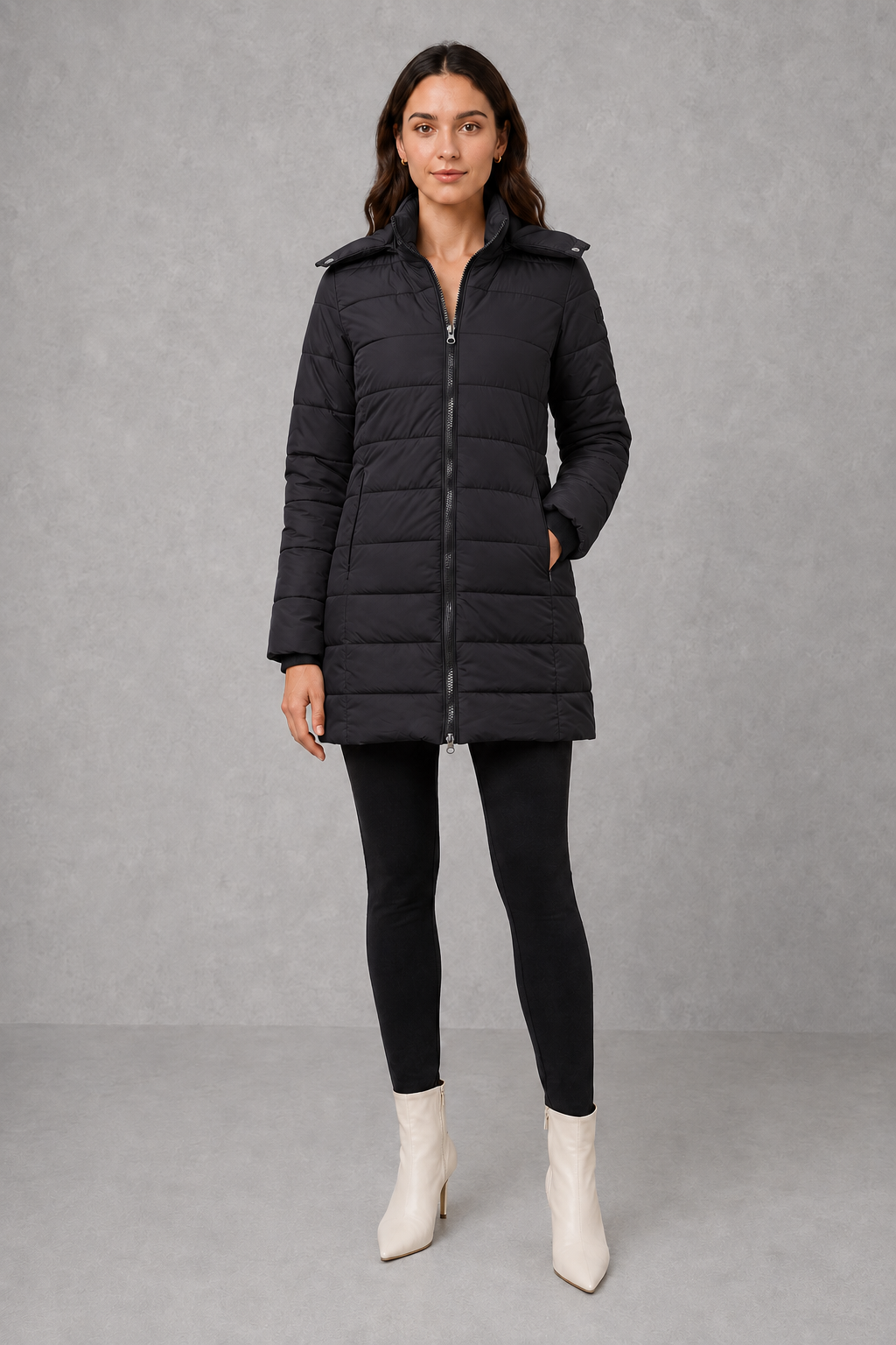 Women’s Insulated Hooded Coat – Lightweight Padded Zip-Up Winter Jacket