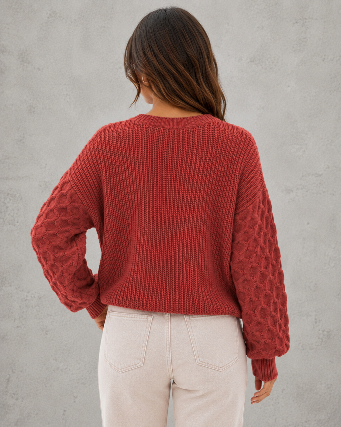 Women's Lantern Sleeve Knit Jumper - Soft Textured Winter Sweater