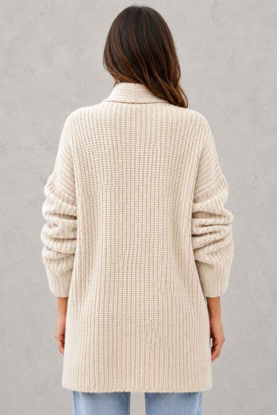 Women's Long Knit Cardigan - Open Front Chunky Knit Pocket Cardigan