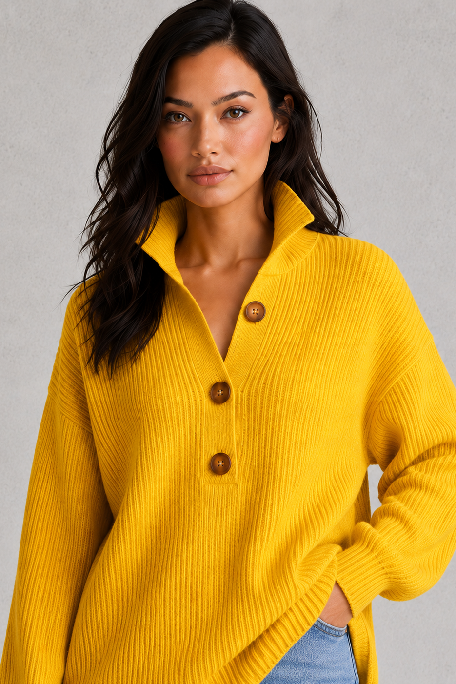 Bodil | Oversized Striktrøje med Knapper