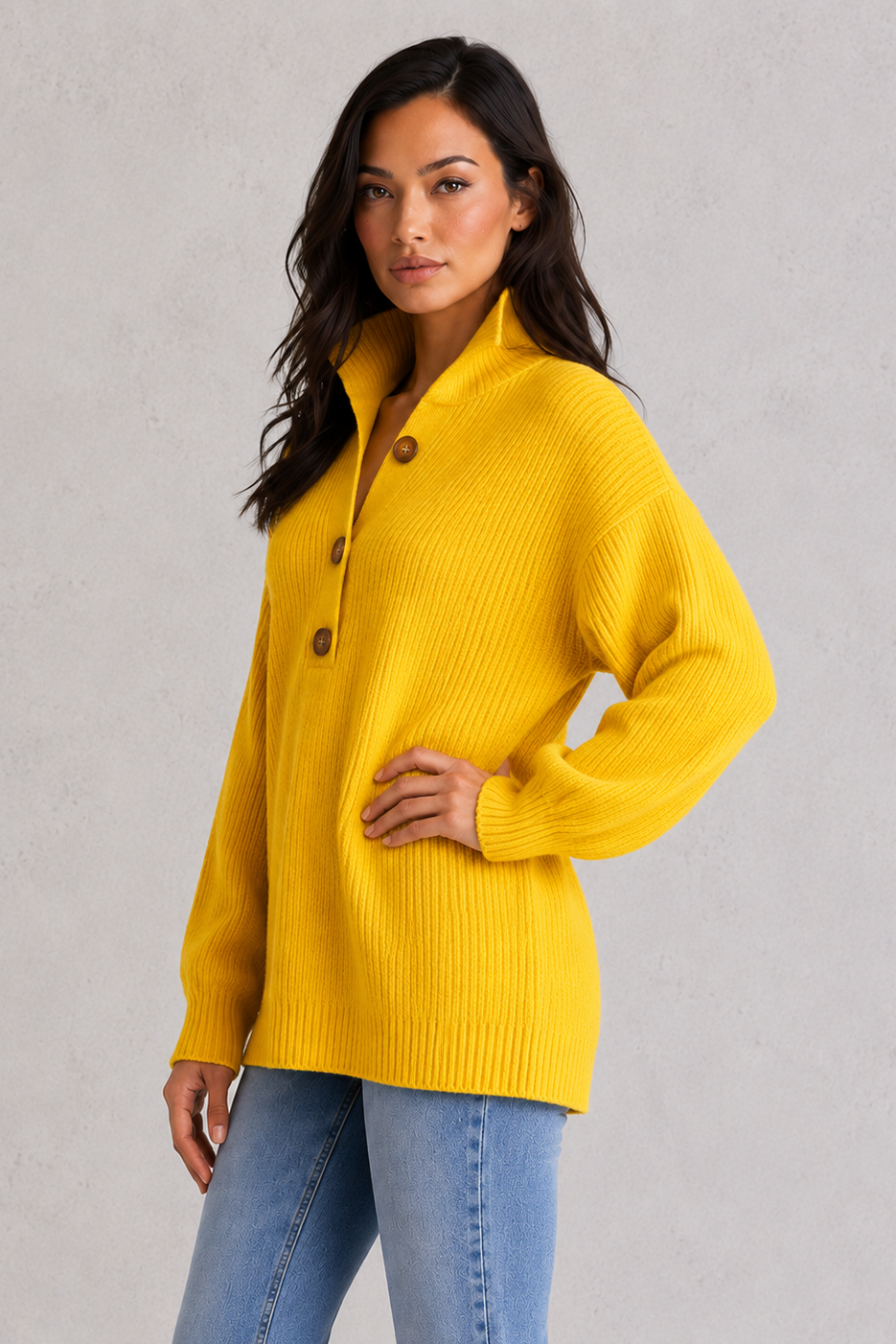 Bodil | Oversized Striktrøje med Knapper