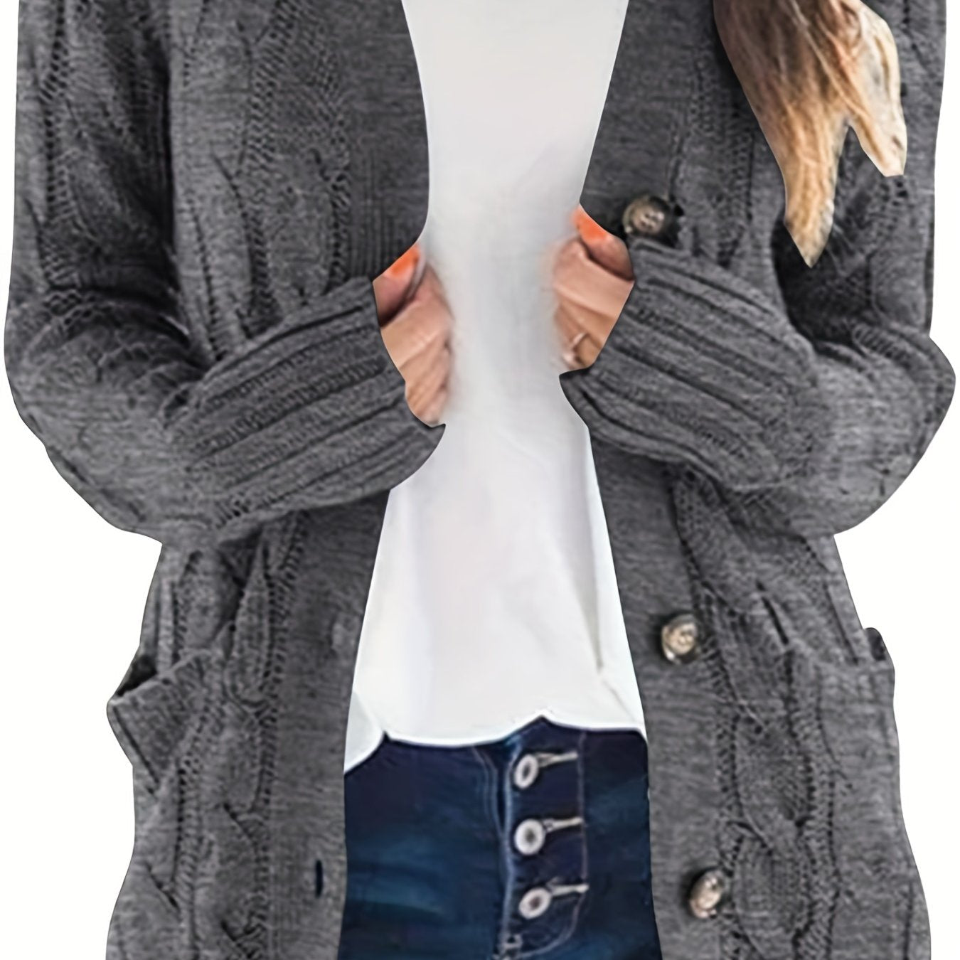 Camilla | Kabelstrikket Cardigan med Knapper