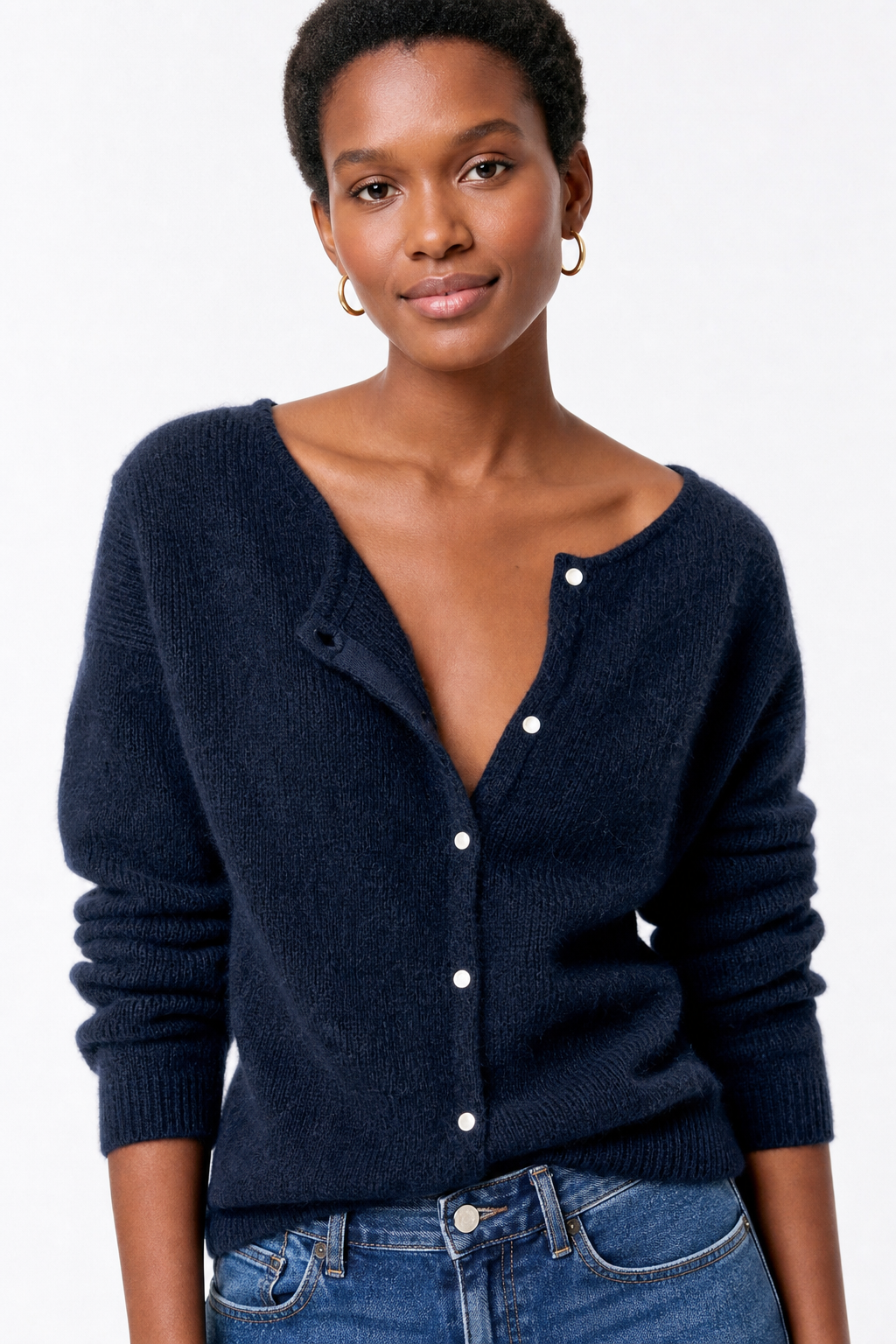 Women's Knit Cardigan V-Neck Long Sleeve Ribbed Sweater