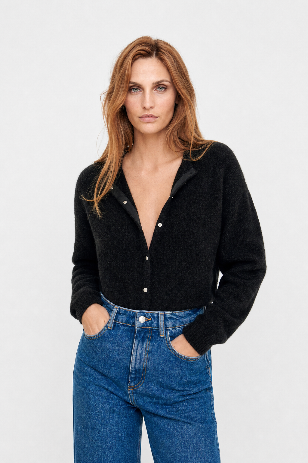 Women's Knit Cardigan V-Neck Long Sleeve Ribbed Sweater