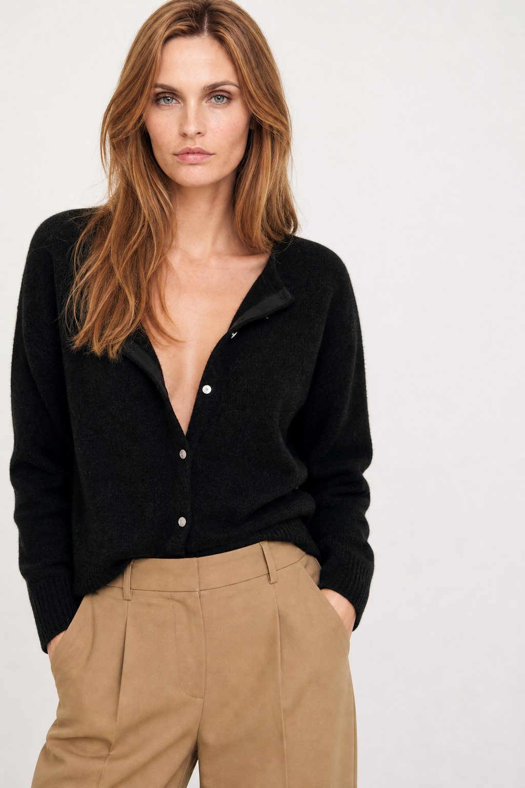 Women's Knit Cardigan V-Neck Long Sleeve Ribbed Sweater