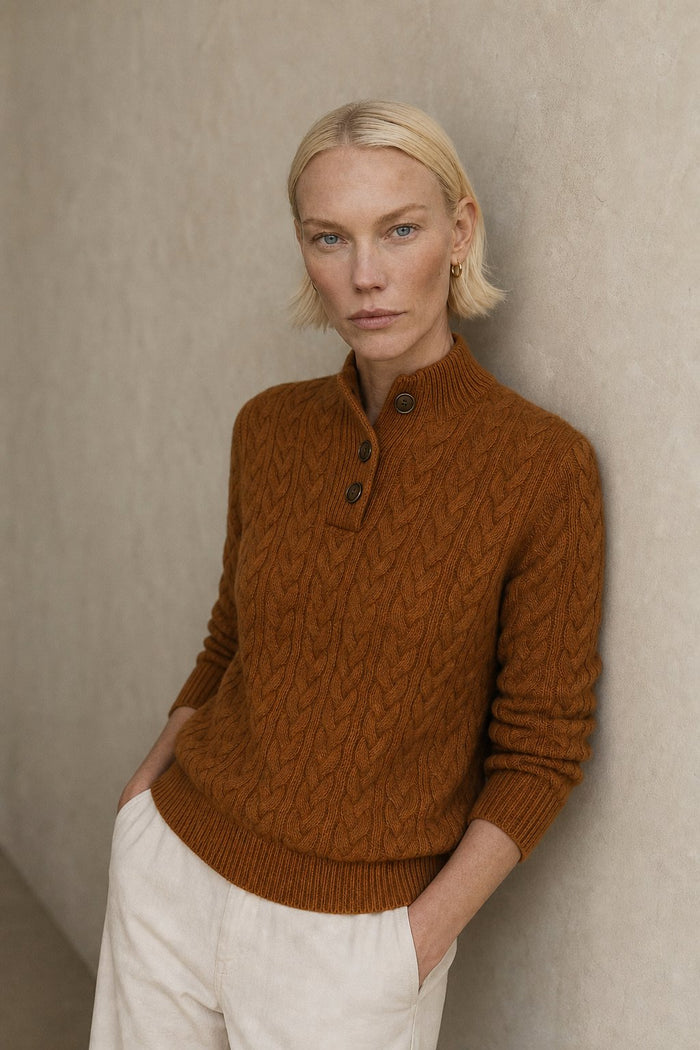 Women's Knitted Jumper Button-Up Pullover Top