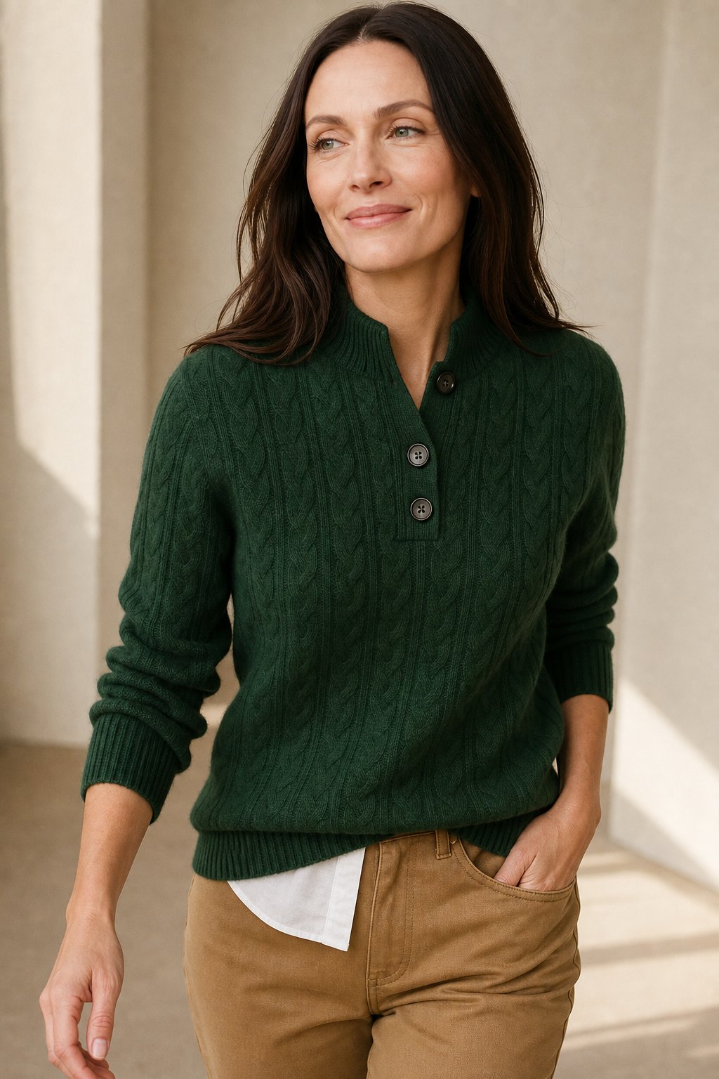 Women's Knitted Jumper Button-Up Pullover Top