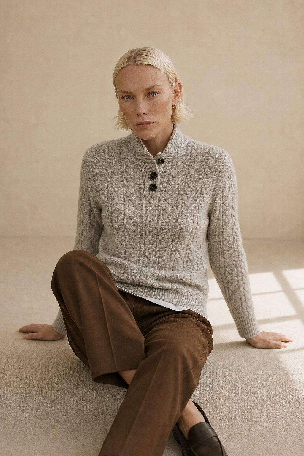 Women's Knitted Jumper Button-Up Pullover Top
