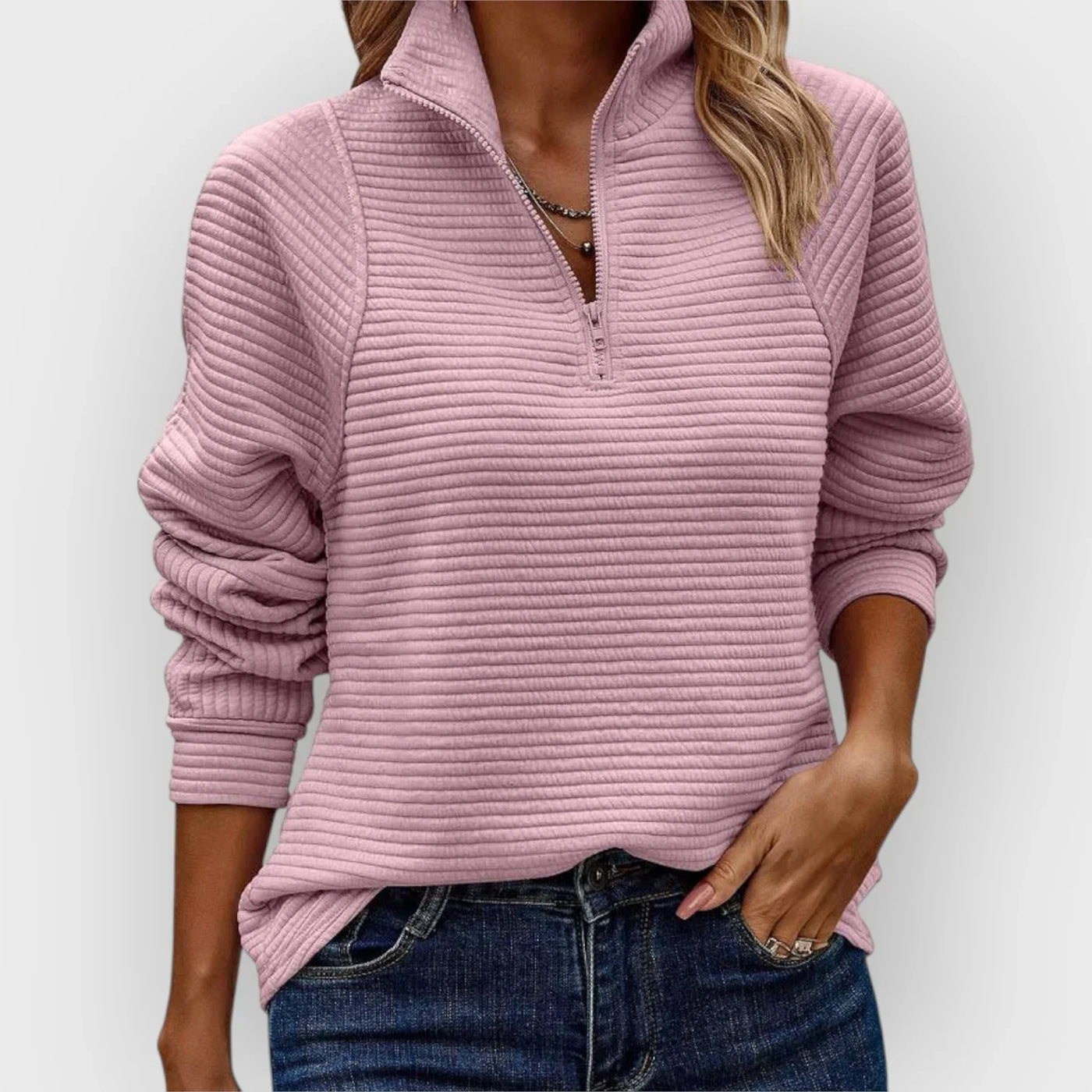 Dame Strikket Quarter Zip Fleecetrøje