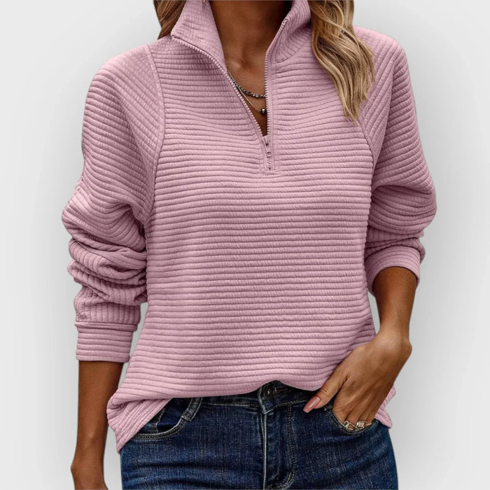 Dame Strikket Quarter Zip Fleecetrøje