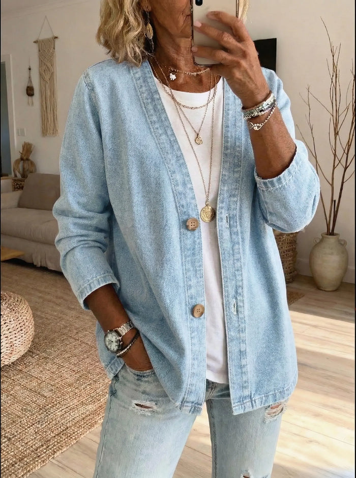 Women's Tencel Denim Long-Sleeve Button-Down Cardigan