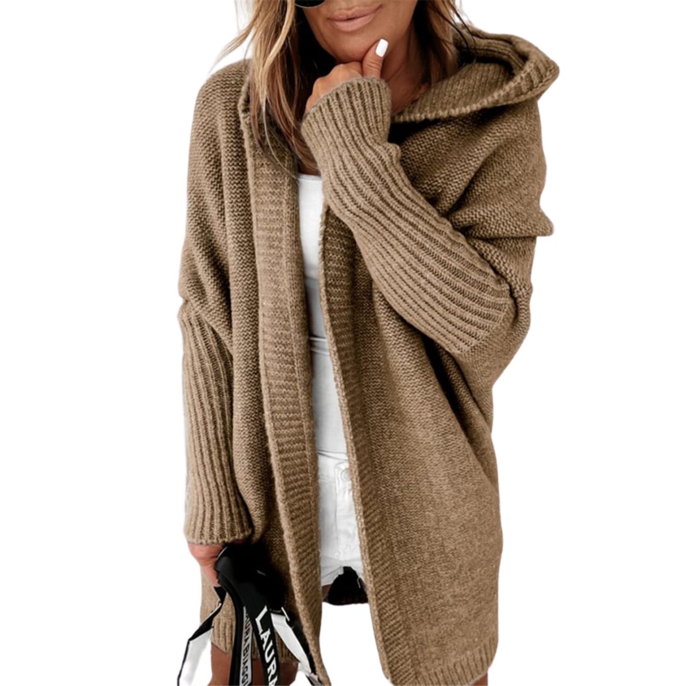 Women's Hooded Knit Cardigan Sweater Long Sleeve Open Front