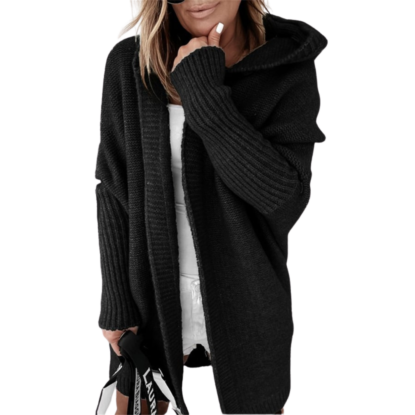 Women's Hooded Knit Cardigan Sweater Long Sleeve Open Front