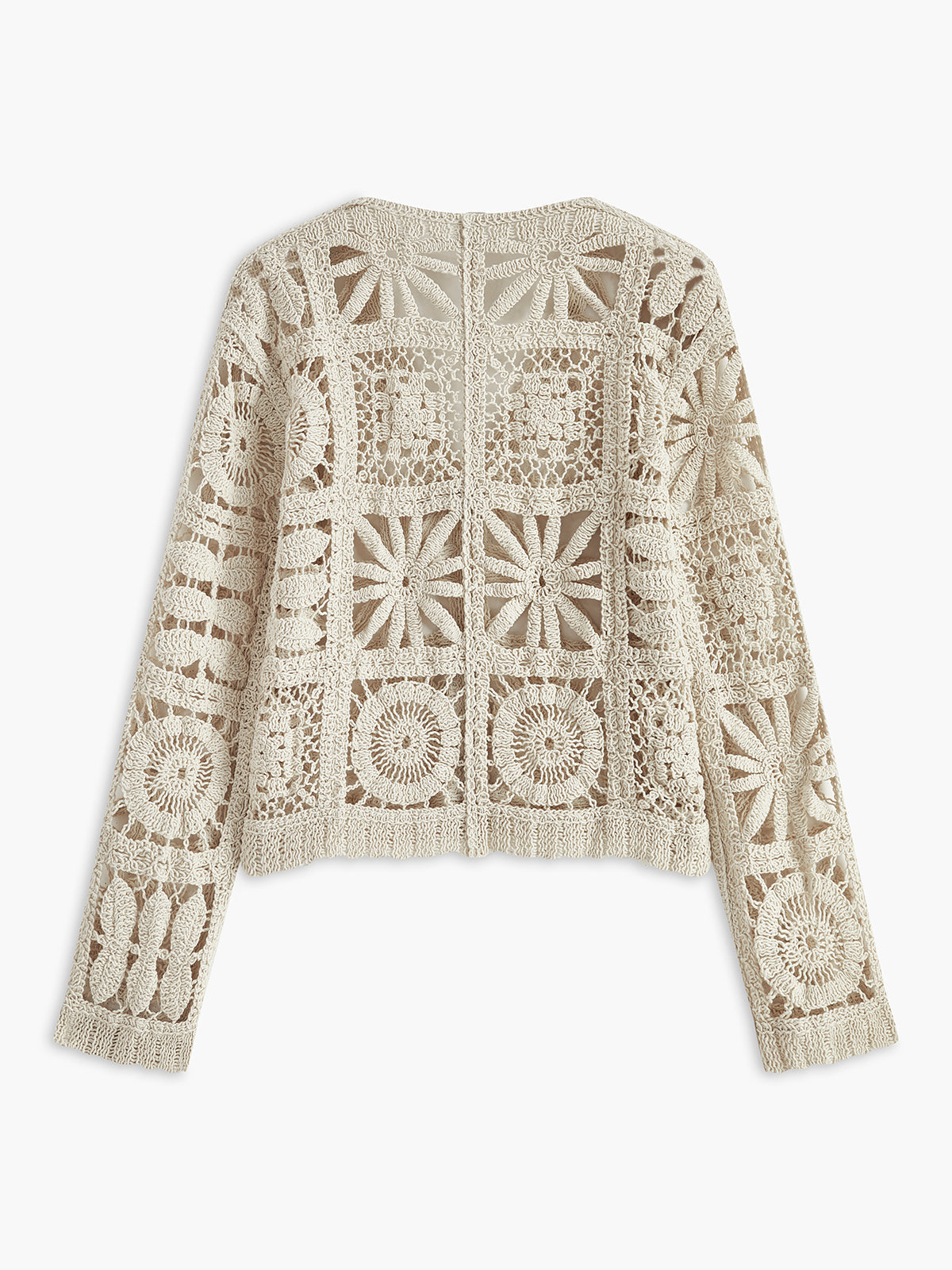 Women's Crochet Knit Cardigan Long Sleeve V Neck Top