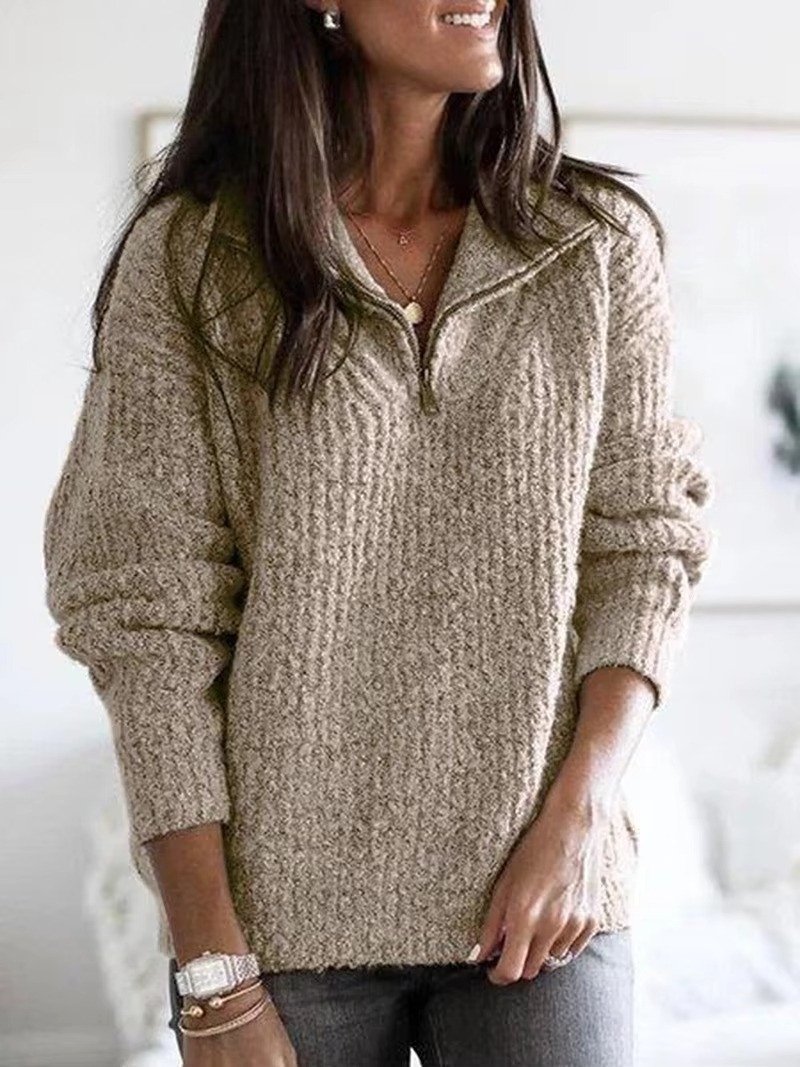 Women's Knit Long Sleeve Sweater Quarter Zip Pullover