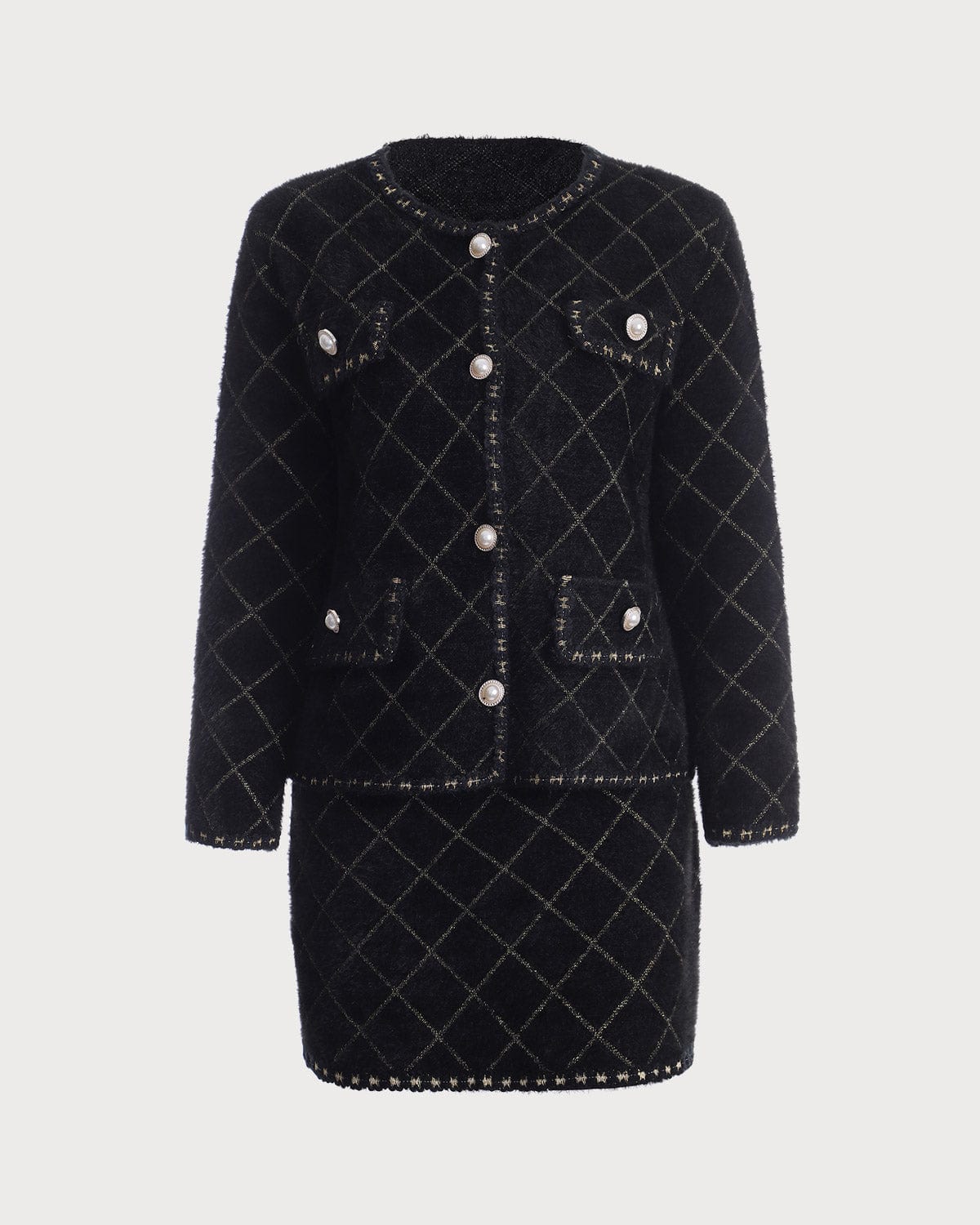 Freya | Argyle Knit Cardigan & Mini Skirt Set