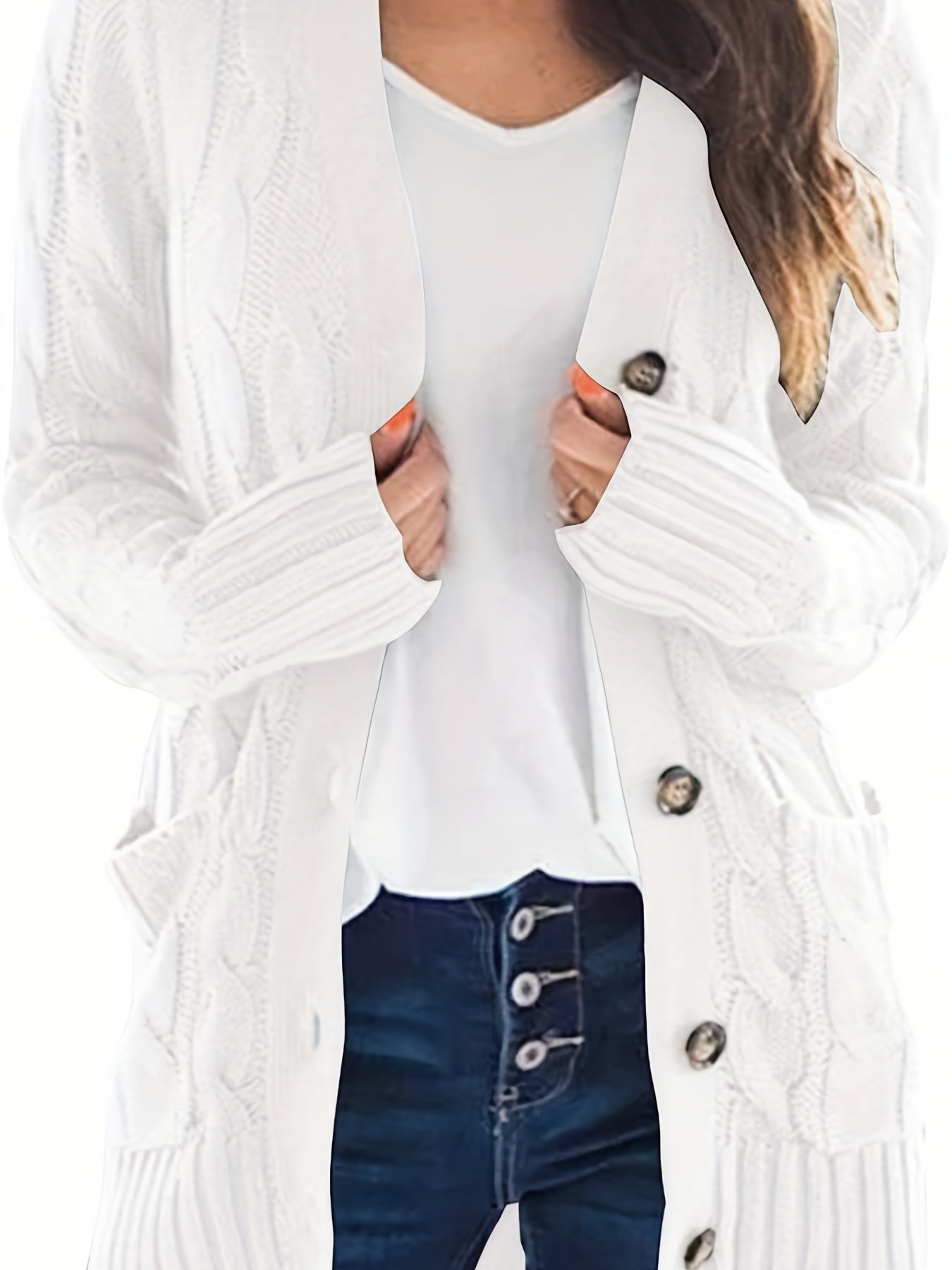 Women's Cardigan Sweater Cable Knit Wool Open Front Jumper