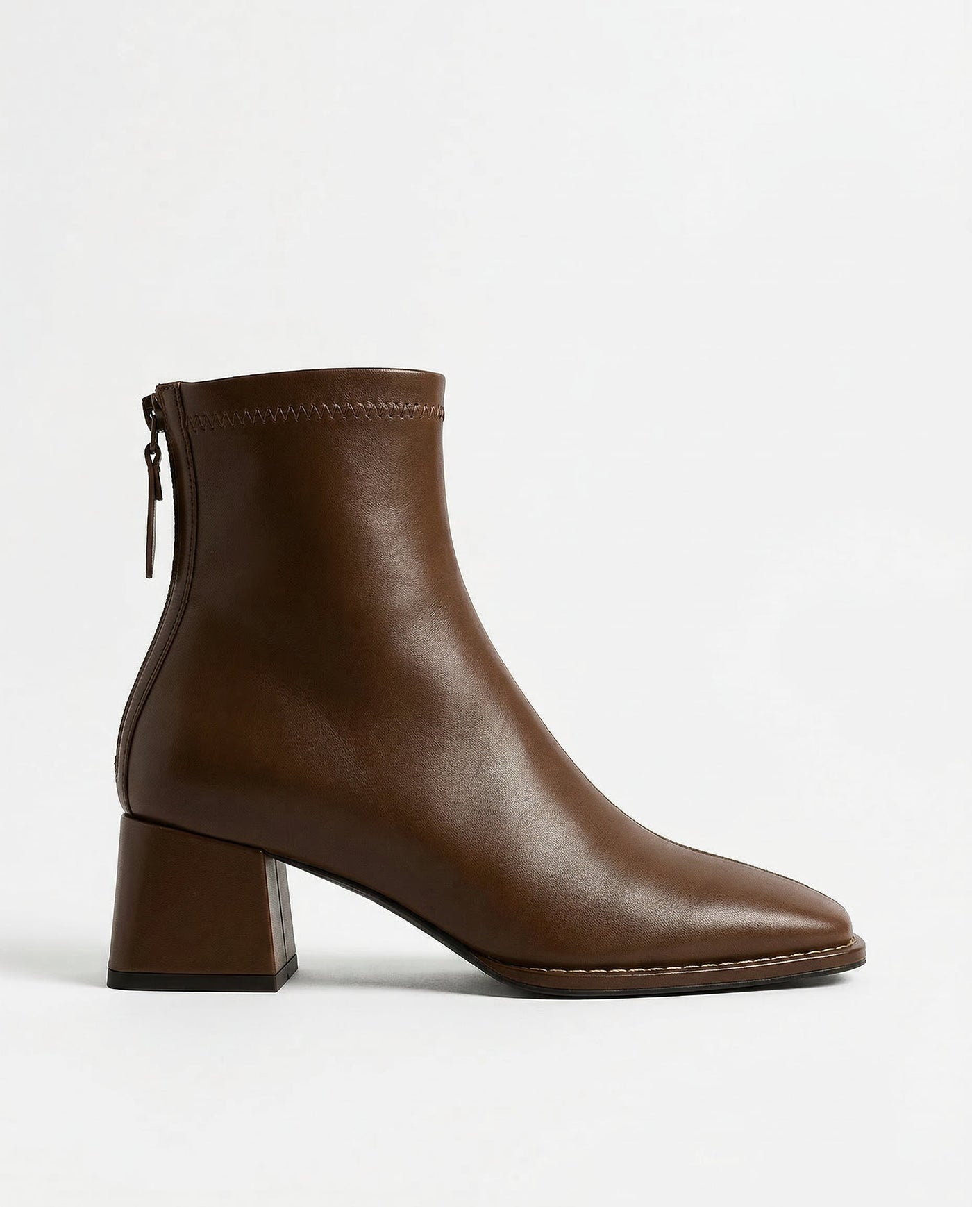 Women's Leather Ankle Boots Square Toe Block Heel Booties