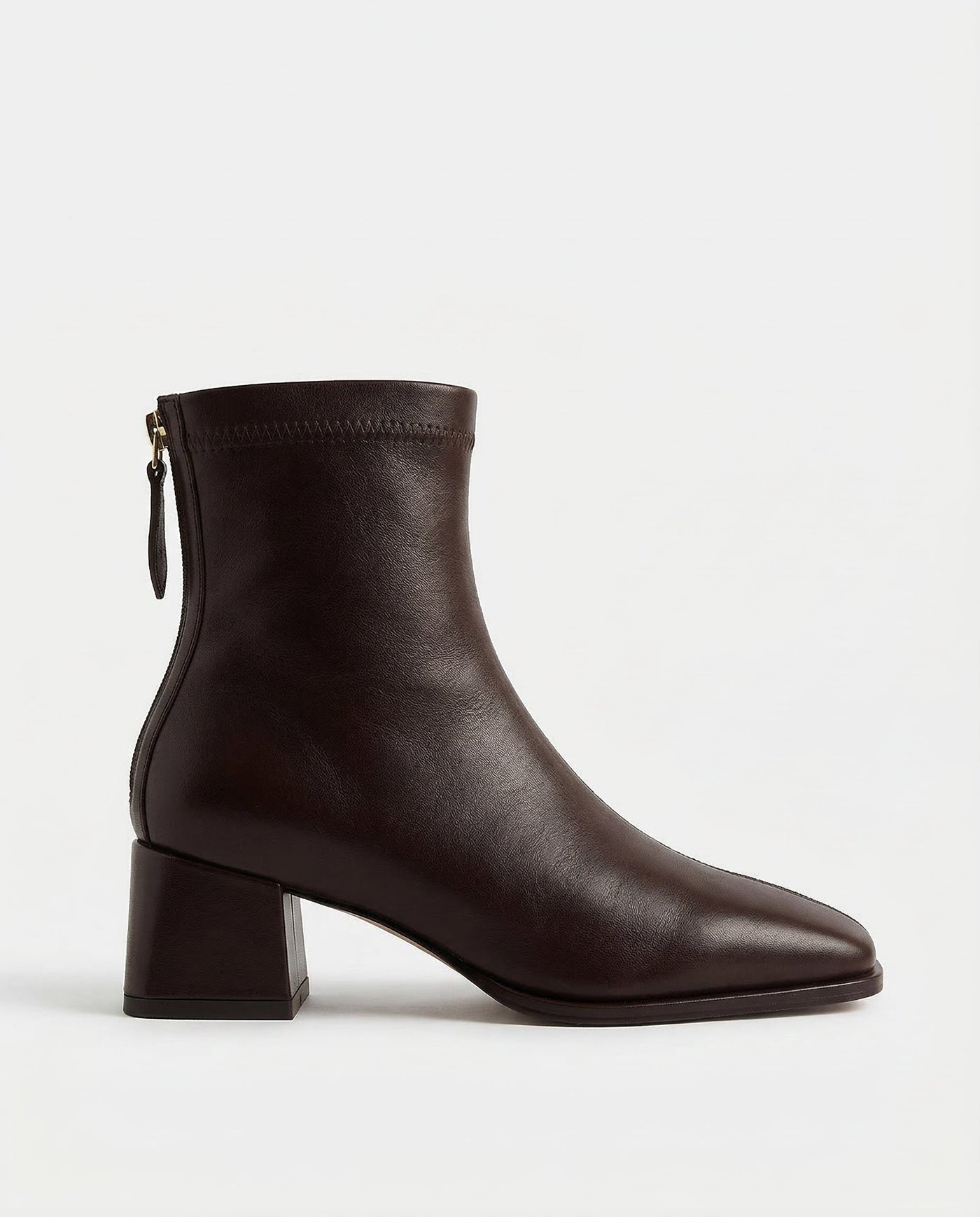 Women's Leather Ankle Boots Square Toe Block Heel Booties