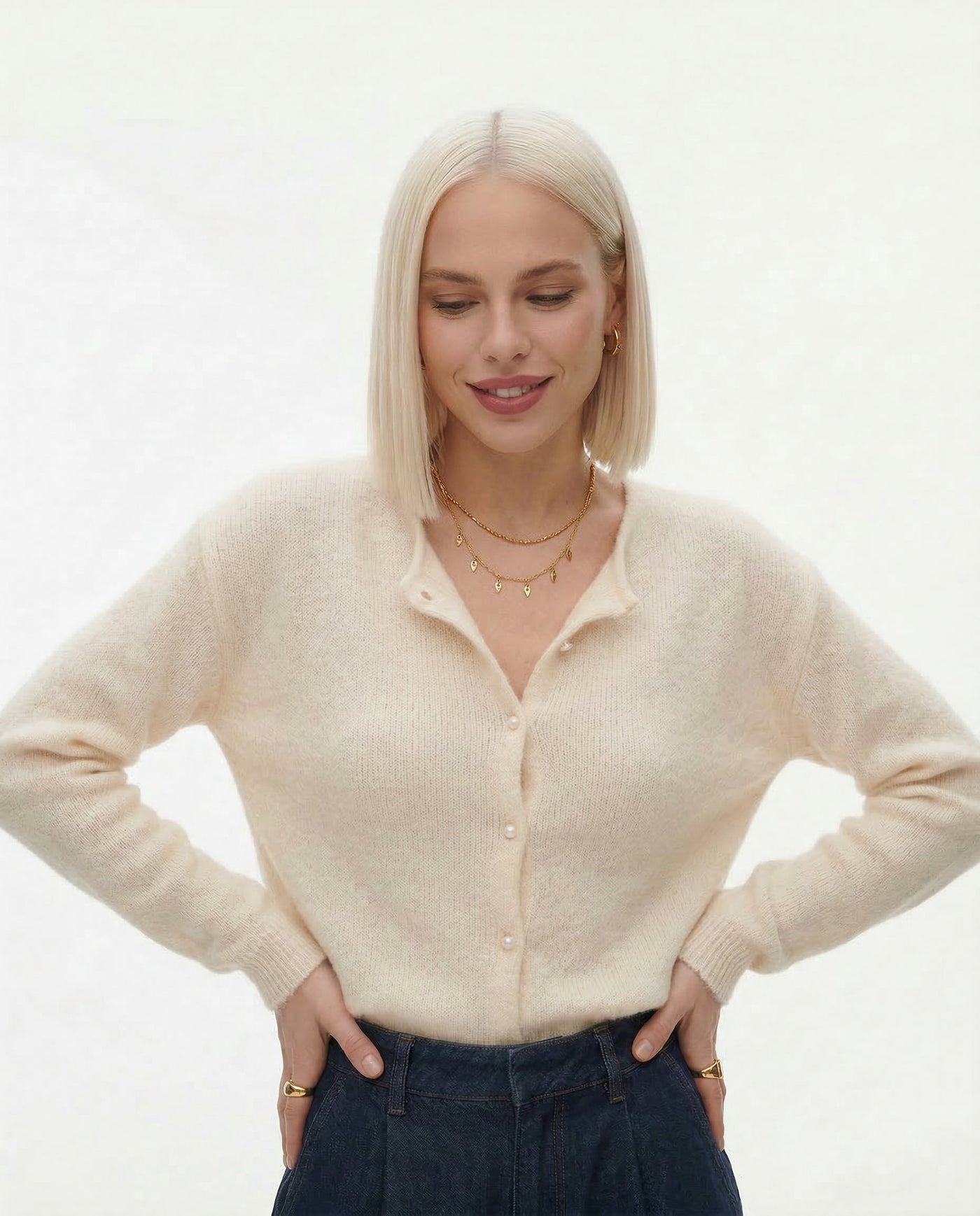Women's Knit Cardigan V-Neck Long Sleeve Ribbed Sweater