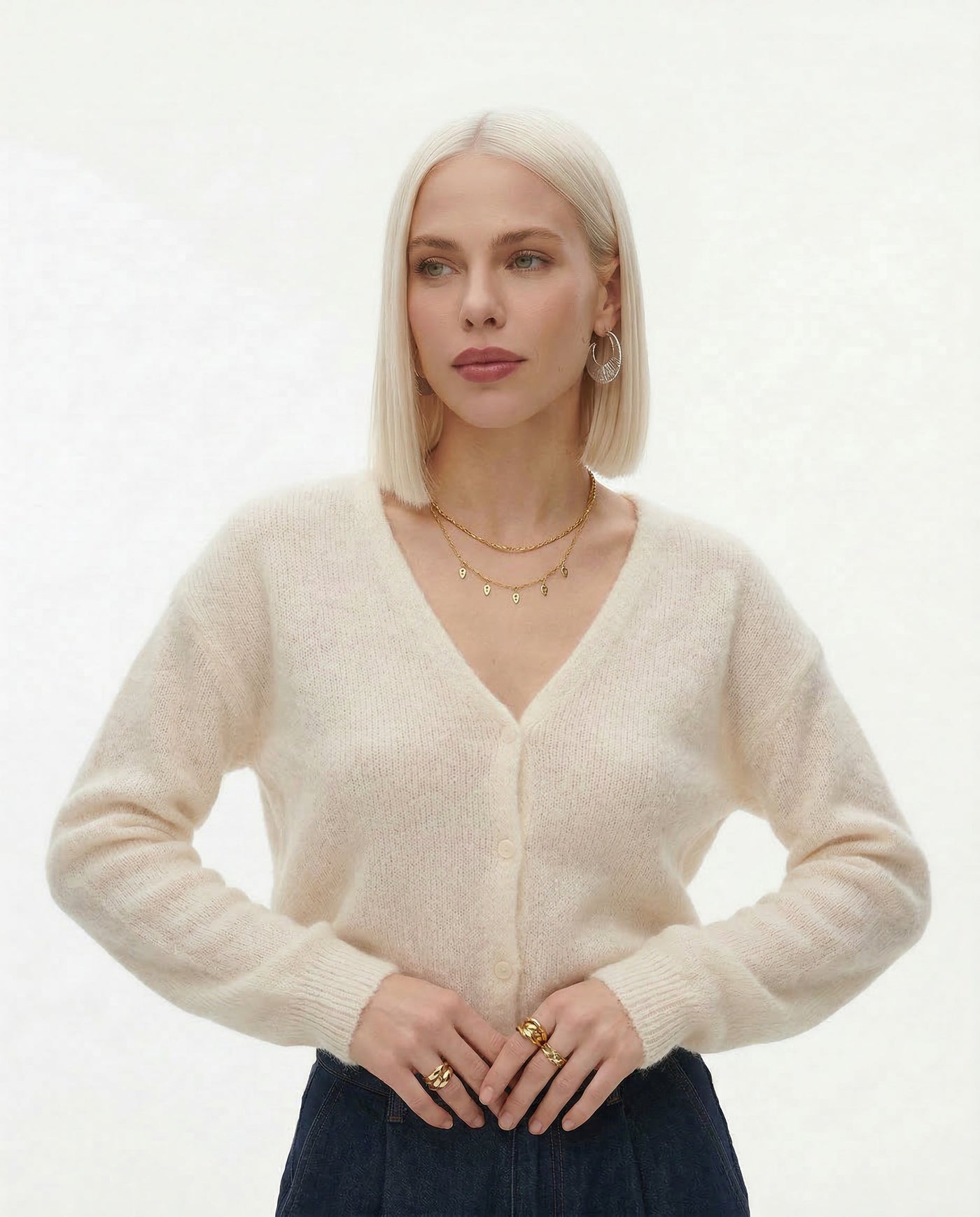 Women's Knit Cardigan V-Neck Long Sleeve Ribbed Sweater