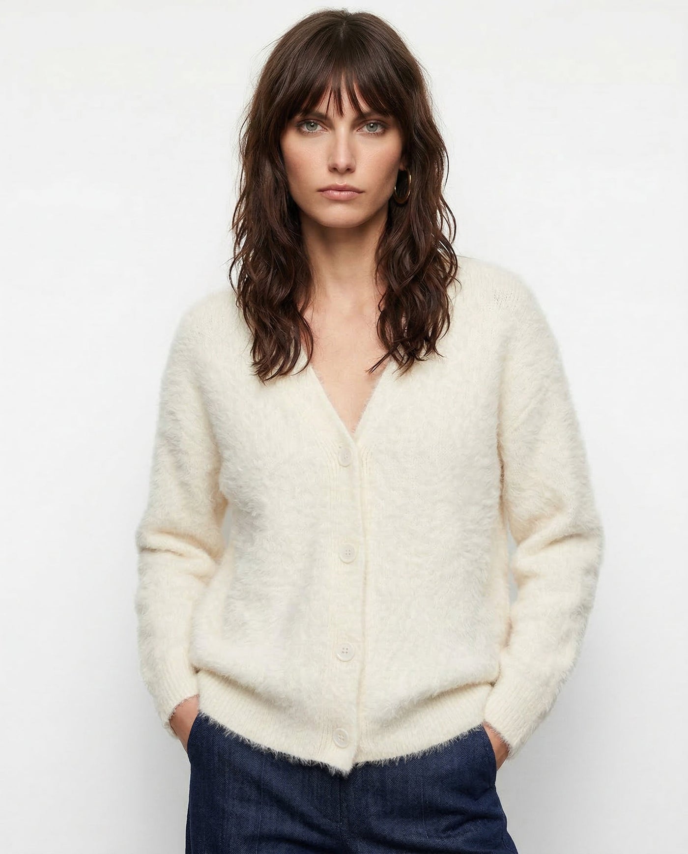 Women's Wool Knit V-Neck Long Sleeve Cardigan Sweater