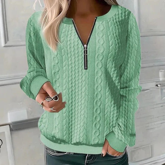 Women's Knit Zip Pullover Long Sleeve Sweater