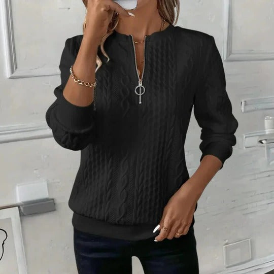 Women's Knit Zip Pullover Long Sleeve Sweater