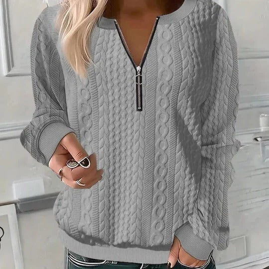 Women's Knit Zip Pullover Long Sleeve Sweater