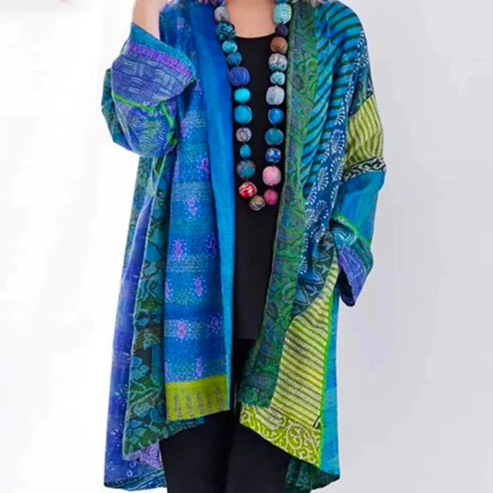 Women's Kimono Cardigan Open Front Boho Printed Linen Jacket