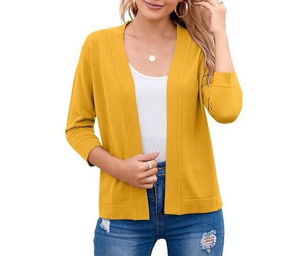 Women's Open Front Knit Cardigan Sweater Merino Wool Top