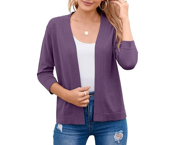 Women's Open Front Knit Cardigan Sweater Merino Wool Top