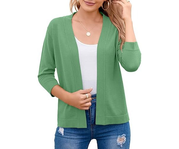 Women's Open Front Knit Cardigan Sweater Merino Wool Top