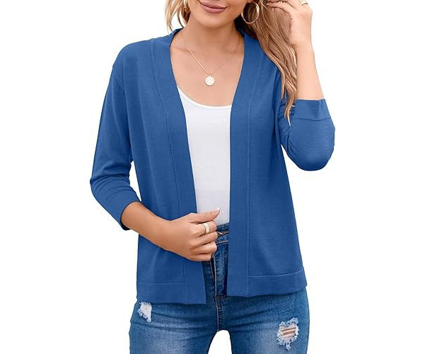 Women's Open Front Knit Cardigan Sweater Merino Wool Top
