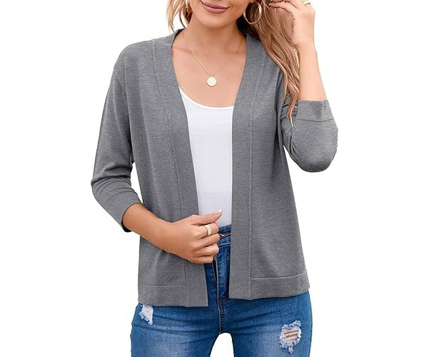 Women's Open Front Knit Cardigan Sweater Merino Wool Top