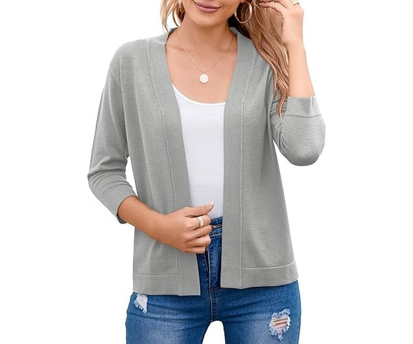 Women's Open Front Knit Cardigan Sweater Merino Wool Top