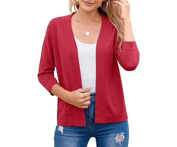 Women's Open Front Knit Cardigan Sweater Merino Wool Top