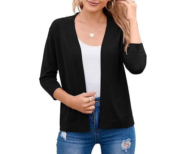 Women's Open Front Knit Cardigan Sweater Merino Wool Top