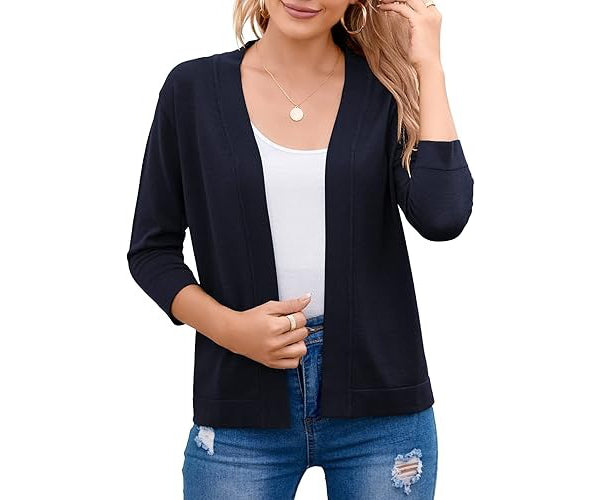 Women's Open Front Knit Cardigan Sweater Merino Wool Top