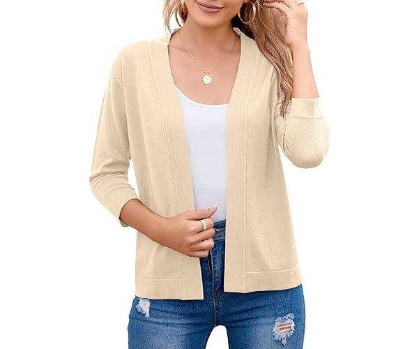 Women's Open Front Knit Cardigan Sweater Merino Wool Top