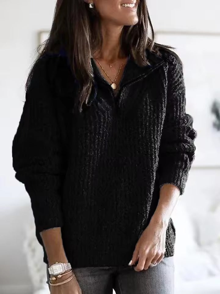Women's Knit Long Sleeve Sweater Quarter Zip Pullover