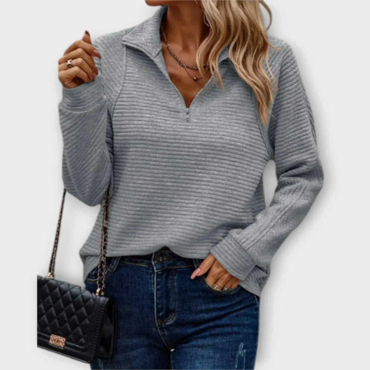 Dame Strikket Quarter Zip Fleecetrøje