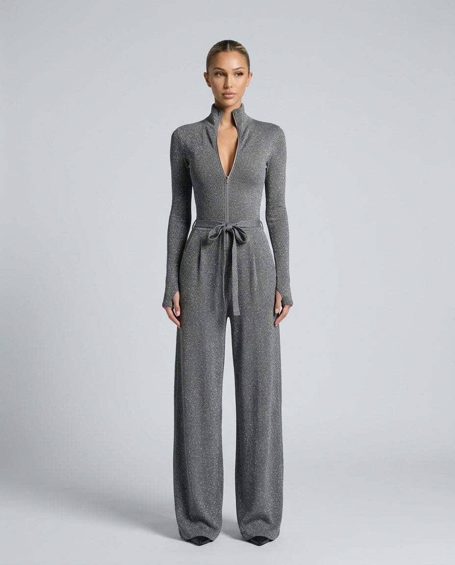 Aurora | Ribstrikket Jumpsuit med Lynlås