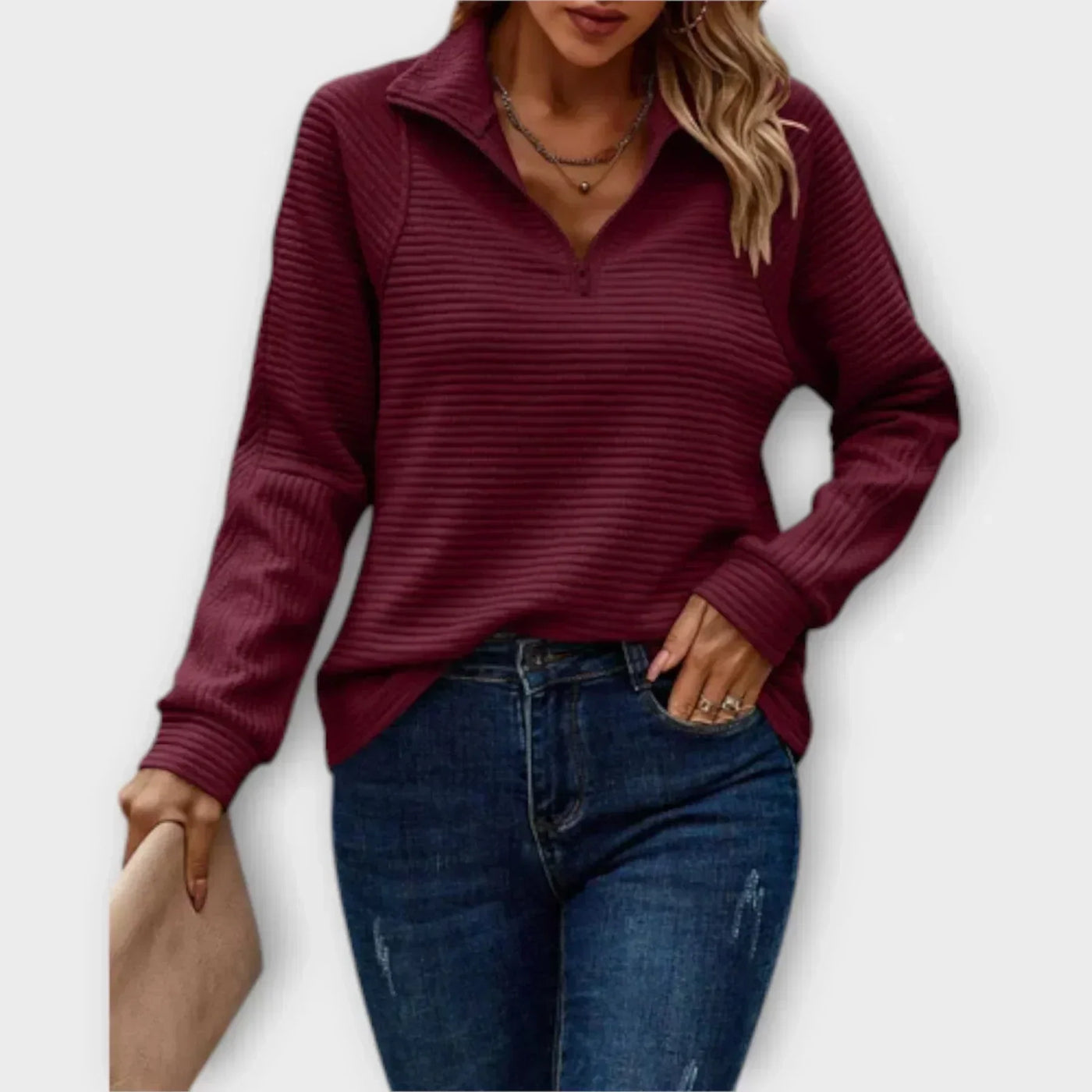Dame Strikket Quarter Zip Fleecetrøje