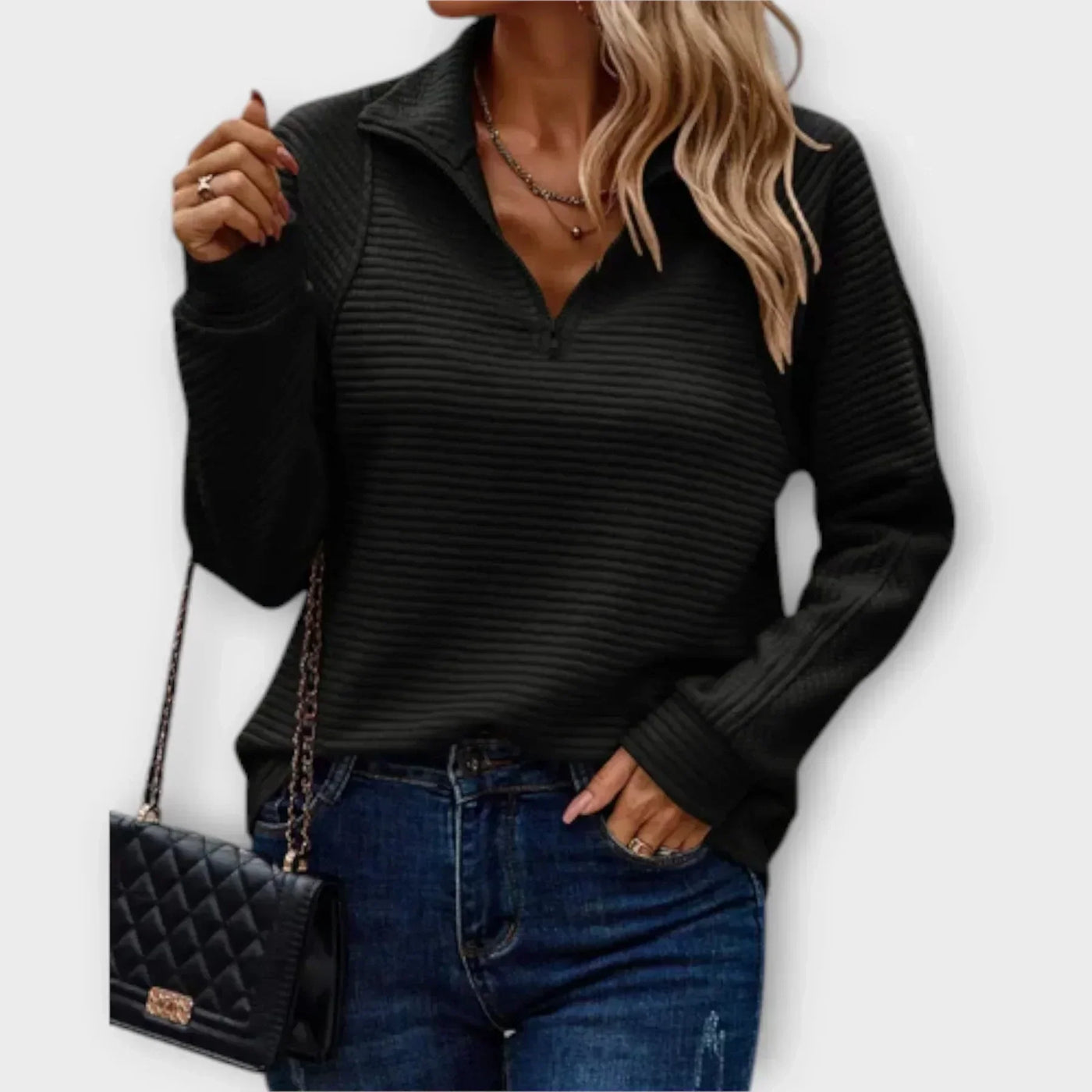 Dame Strikket Quarter Zip Fleecetrøje