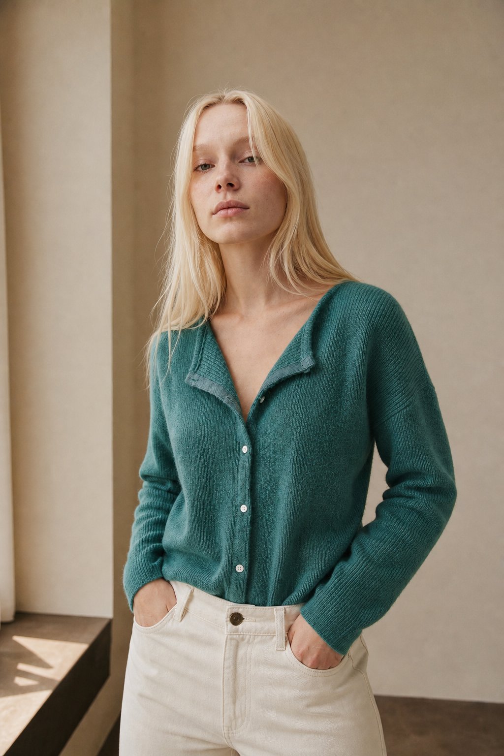 Women's Knit Cardigan V-Neck Long Sleeve Ribbed Sweater