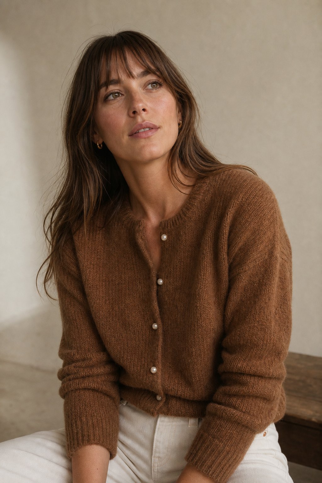 Women's Knit Cardigan V-Neck Long Sleeve Ribbed Sweater