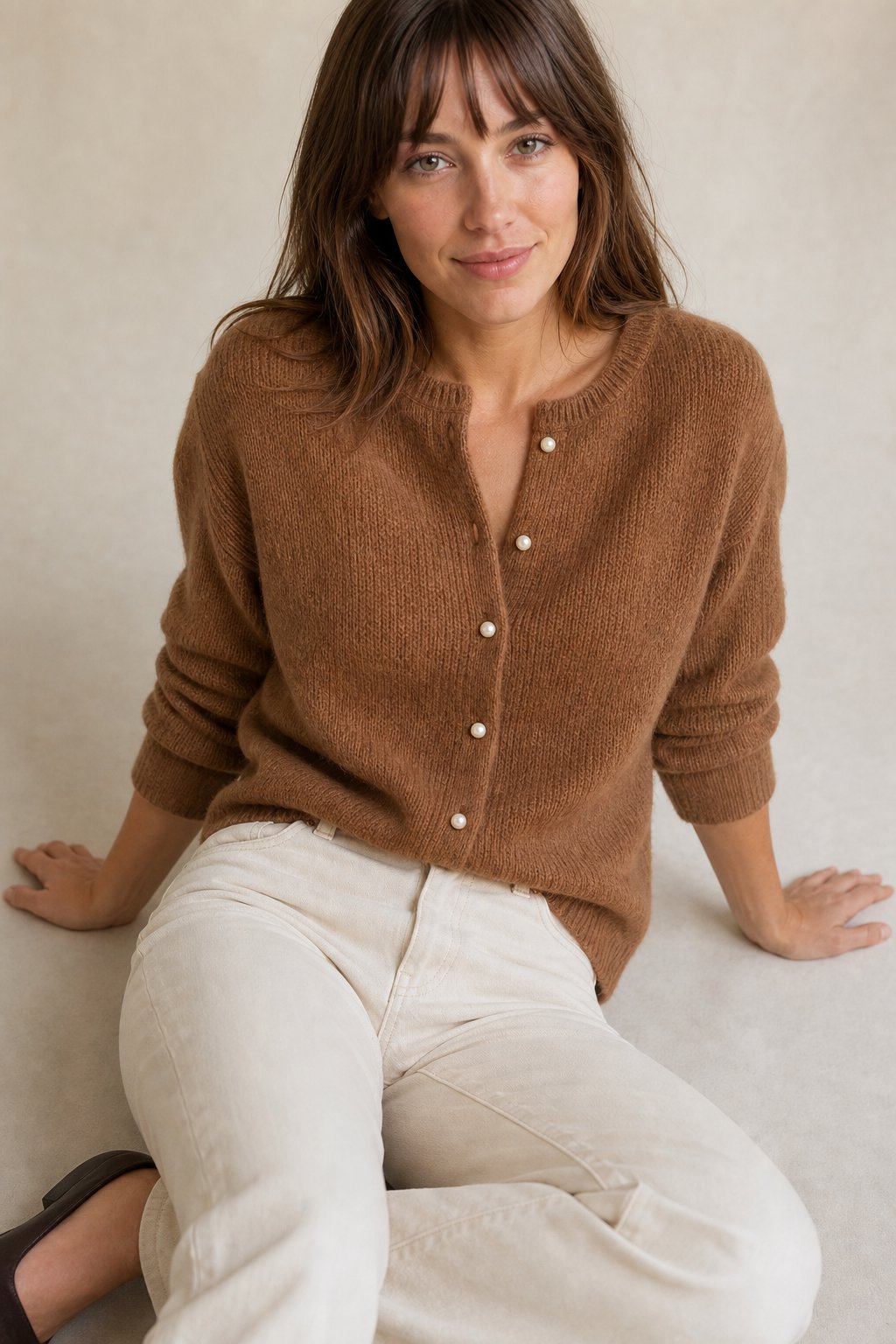 Women's Knit Cardigan V-Neck Long Sleeve Ribbed Sweater