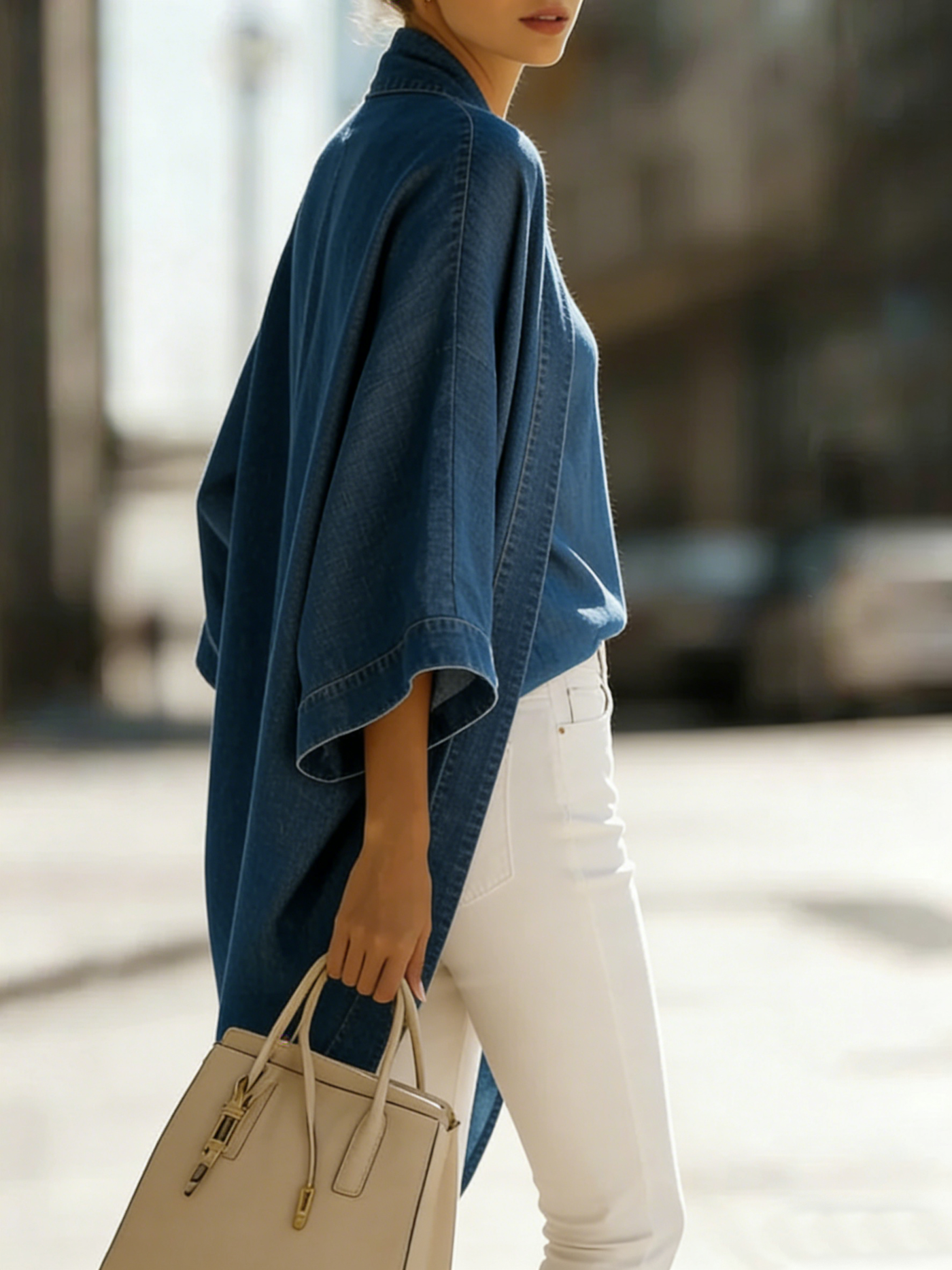 Kimono Cardigan og Camisole Top Sæt i Hør-Blanding til Damer